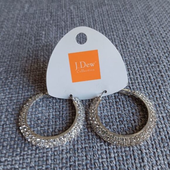 NWT Crystal Rhinestones Hoop Earrings- 1.5" diameter - Picture 2 of 3